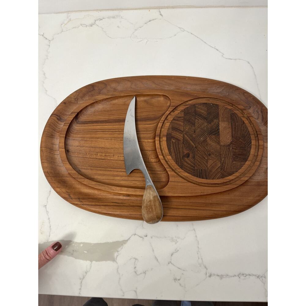 Vtg Dansk MCM Teak Wood Cheese/Charcuterie Board w Matching Knife